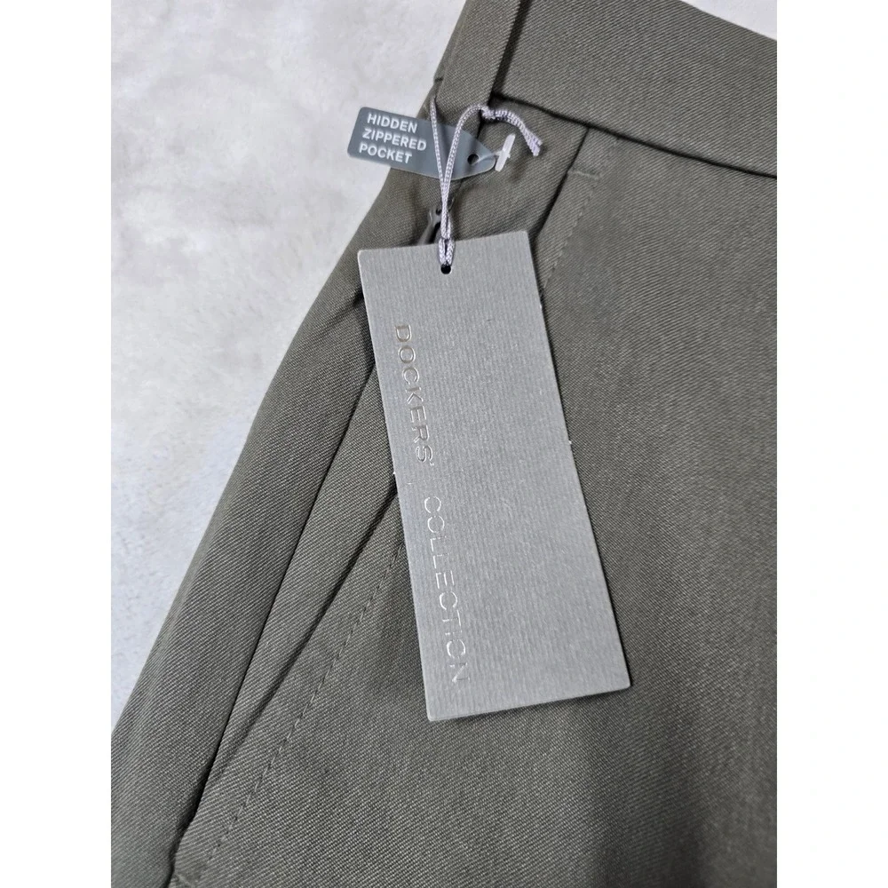 Dockers Dress Pants Mens 30x30 Olive Green Hidden Pocket Pant Flat Front NEW